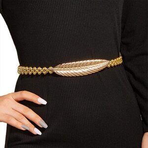 Leaf Metal Waist Belt Gold Stretch Belts Skinny Dresses Waistband For Women🐹